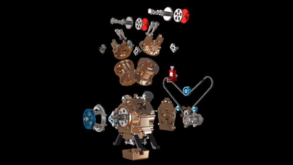 Moteur d'avion miniature 2 cylindres V2 complet en kit - Maquette technique motorisée de 217 pièces